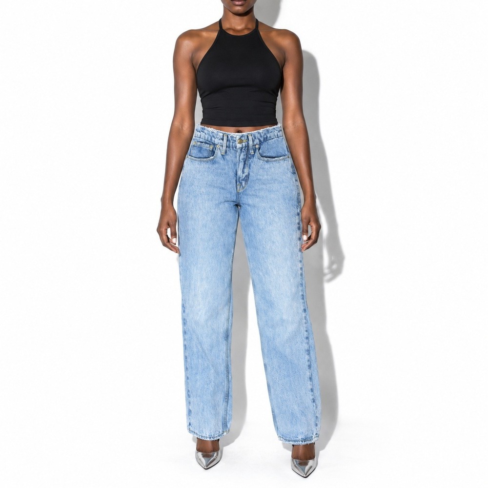 Good American High Rise Straight Leg Jeans Womens 26 Light Wash Darted Waist
